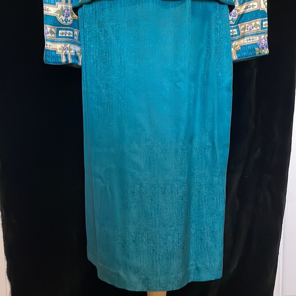 ADRIANNA PAPELL TEAL SILK SKIRT AND JACKET SET SIZE 8 - Picture 3 of 12